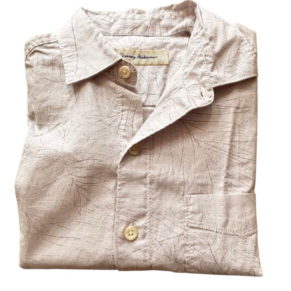 Tommy Bahama Shirt Button Up Men’s Small Tropical Hawaiian Tan Leaf Print - Picture 4 of 10